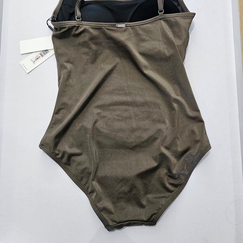 Calvin Klein Shimmer Pleated One Piece Swimsuit Bronze - Picture 8 of 12